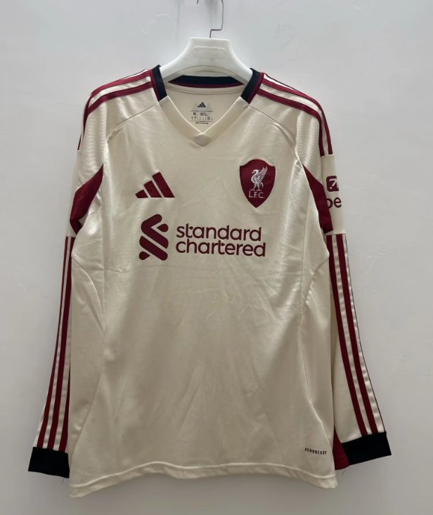AAA Quality Liverpool 25/26 Away Light Beige Long Soccer Jersey